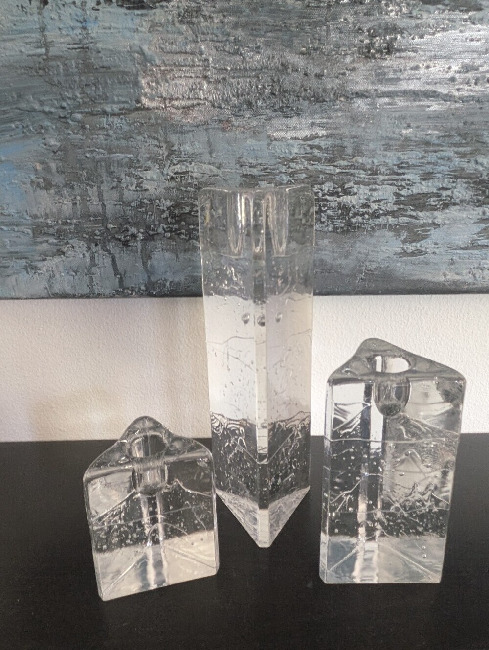 Timo Sarpaneva Iittala Set of 3 Arkipelago Glass Candlesticks Finland Triangle - Picture 9 of 14